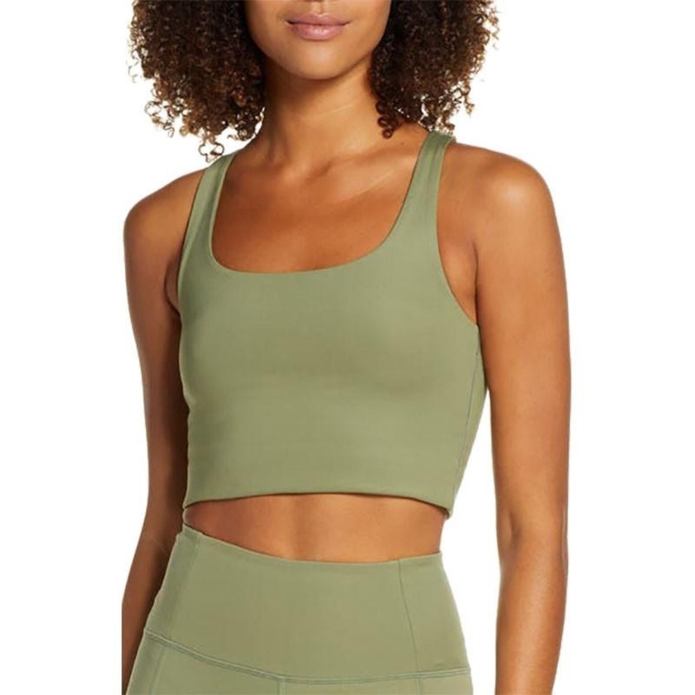 Girlfriend Collective Paloma Bra Small Moss Green Square Neck Racerback #1002